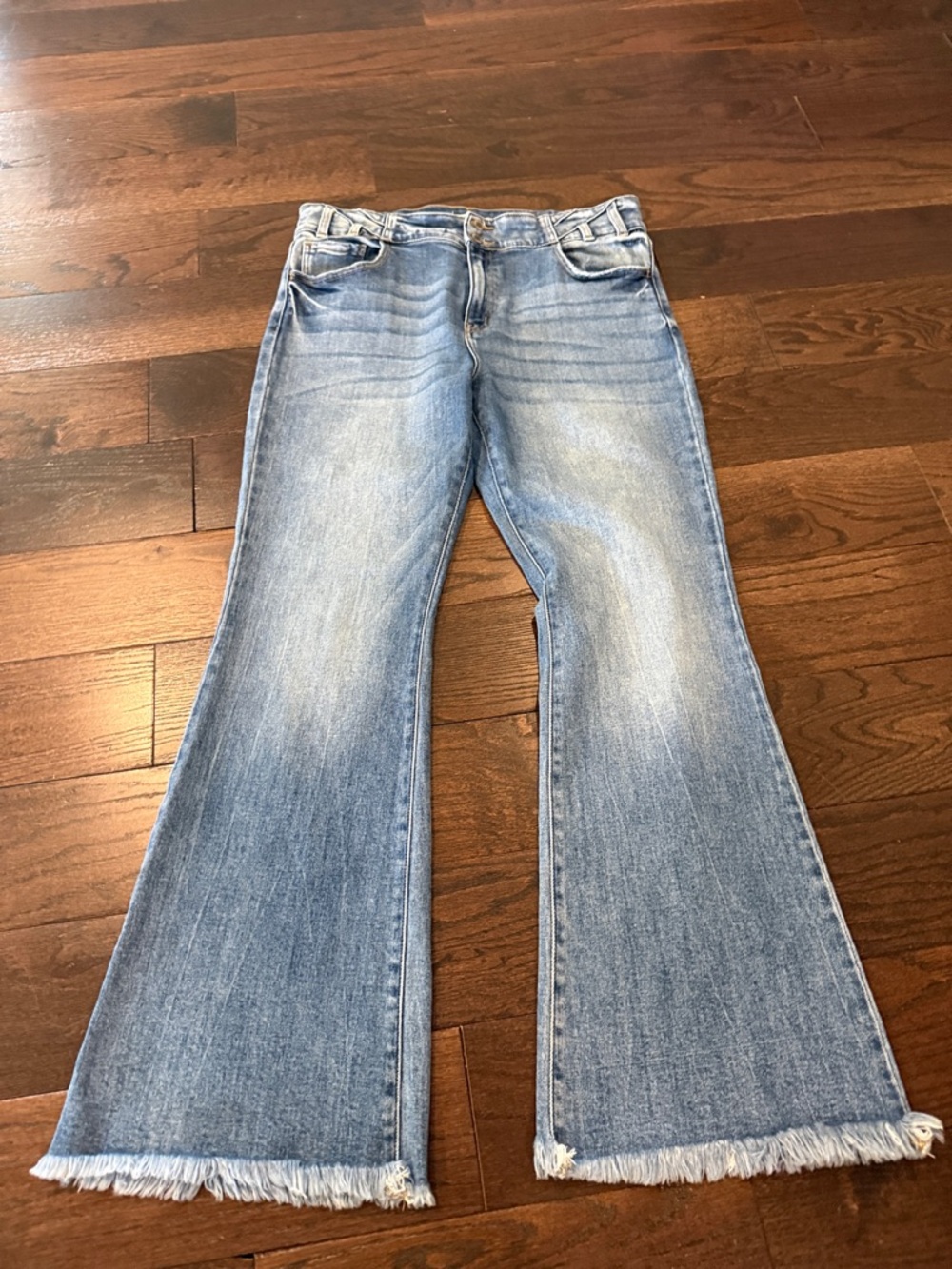 KanCan Signature Light Blue Flare Jeans with Frayed Hem - 32